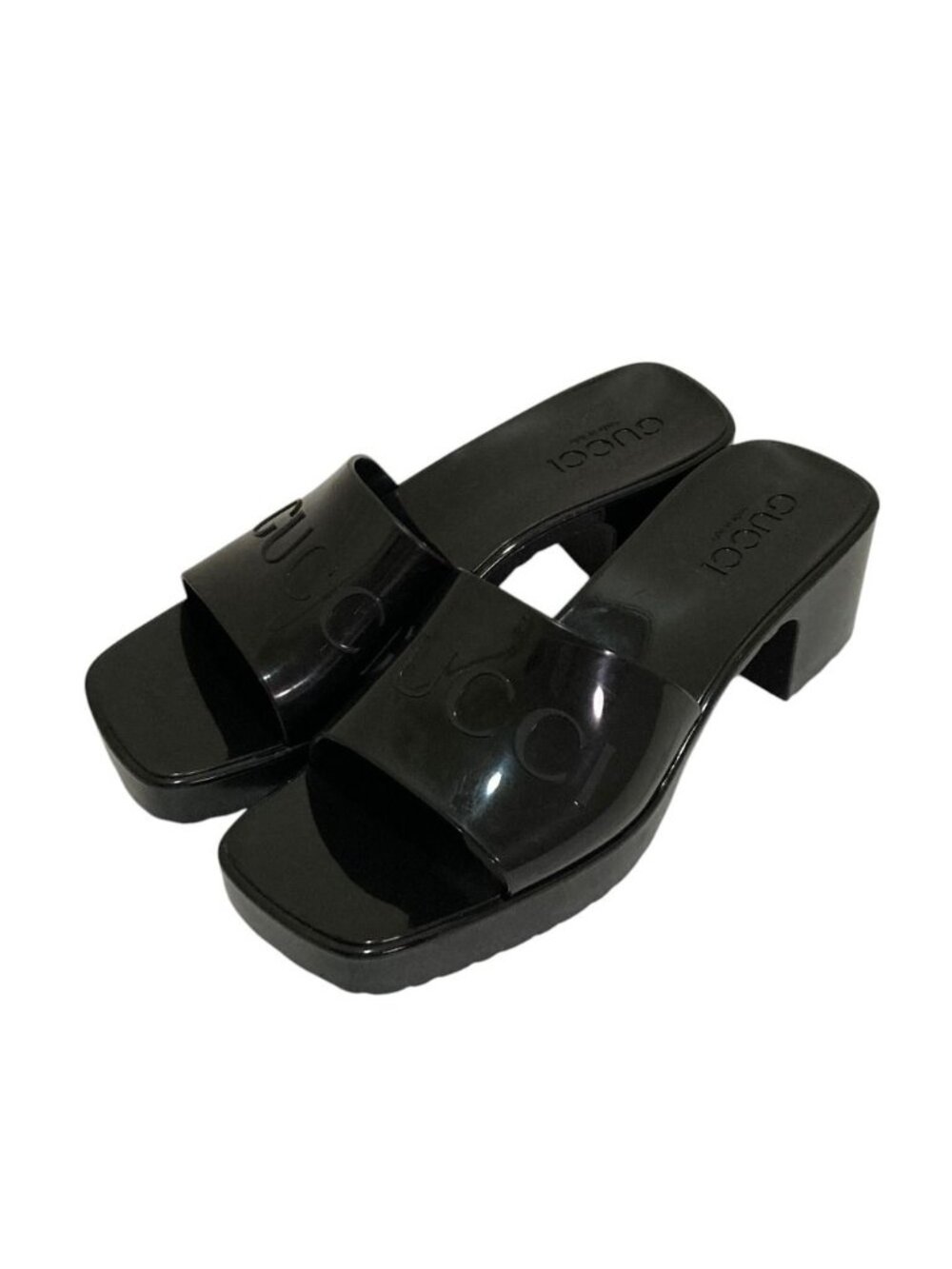 Gucci Logo Rubber Chunky Heel Sandals Black